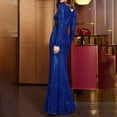 thumbnail image 4 of safuny Women's Maxi Bodycon Dress Solid Sequins Shiny Long Sleeve V Neck Elegant Cocktail Wedding Evening Party Trendy Dresses Holiday Blue XL, 4 of 7