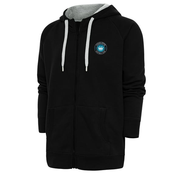 Men's Antigua Black Charlotte FC Logo Victory Full-Zip Hoodie