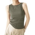 thumbnail image 4 of Womens Sleeveless Crewneck Ribbed Tank Tops Casual Basic Summer Top Slim Fitted Racerback Shirts Green XL, 4 of 5