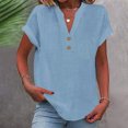 thumbnail image 4 of ZyeKqe Cotton Linen Tops for Women Cap Sleeve Shirts Button V Neck T Shirts Solid Color Loose Fitted Blouses, 4 of 7