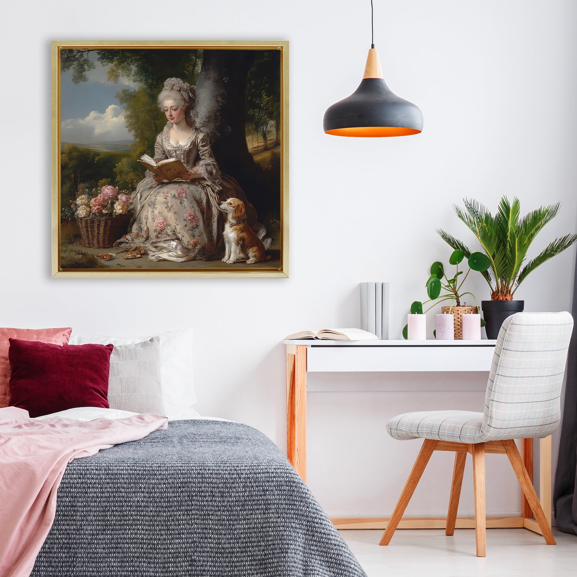 Stupell Industries Rococo Lady with Dog Gold Framed Floater Canvas Wall Art, design by The Wands Want