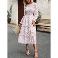 thumbnail image 5 of Biekopu Women’s Bohemian Floral Dress Long Sleeve Crew Neck Smocked A-Line Dress Long Flowy Dress, 5 of 8