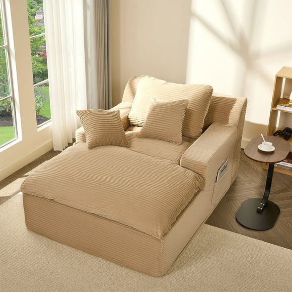 BIGSYY Chaise Lounge Chair, Floor Sofa Bed, No - Assembly Modern Design for Adults, Comfortable Foam Seat for Living Room & Bedroom, Corduroy, Camel