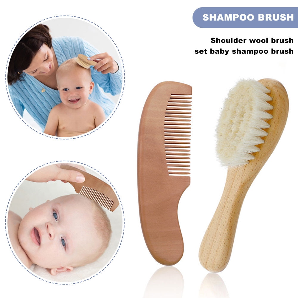 Wooden Baby Toddler Brush With Natural Soft Hair Bristles Newborn Bath Grooming 