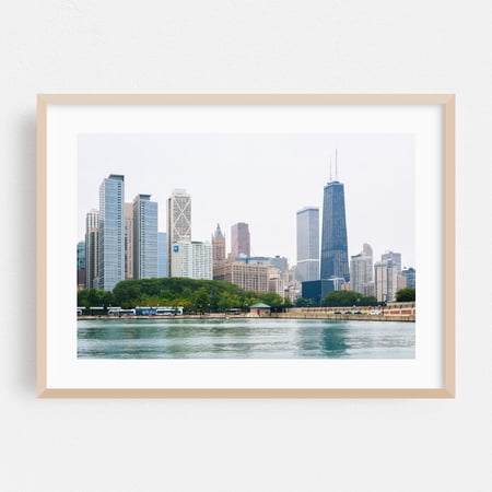 Chicago Skyline from Navy Pier - Chicago Illinois Photography Oak Framed Wall Art Print 12 x 18 inches