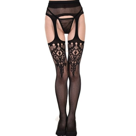 

Tmosphere Women Fishnet Thigh High Lace Pantyhose Fishnet Top Garter Belt Lingerie Stocking Pantyhose Black 1111