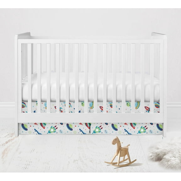 Bacati - Crib or Toddler Bed Skirt or Dust Ruffle 100% Cotton Percale, Airspace, Aqua/Red/Orange/Green/Navy