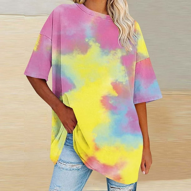Fiudx Ofertas y Liquidaciones Camiseta Informal con Estampado de Letras para Mujer, Top de Manga Corta con Cuello Redondo y Hombros Caídos