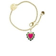 thumbnail image 2 of Delight Jewelry Silvertone Hot Pink & Silvertone Lime Green Heart with Black Ruffles Gold-tone Rose Link Chain Bracelet, 6.25"+1.75" Extender, 2 of 4