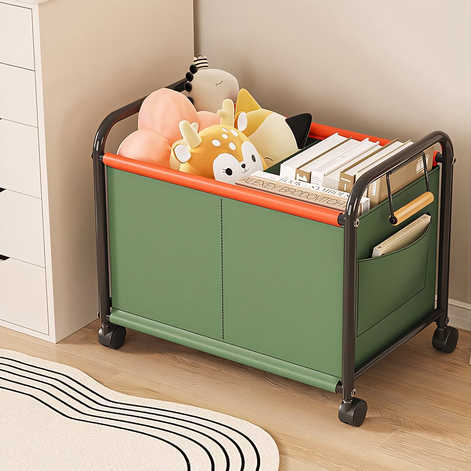 Yoneston Wheeled Home Gym Storage Rack, Large Workout Equipment Storage Basket Toys Rolling Cart with Handle for Yoga Mat Foam Rollers Ropes Clothes