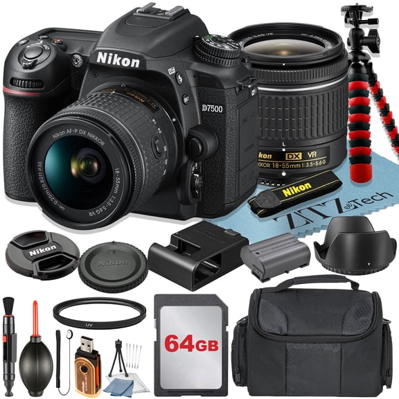 Nikon D7500 DSLR Camera 20.9MP with AF-P 18-55mm VR Lens   SanDisk 64GB Memory Card   Case   Tripod   UV Filter   ZeeTech Accessory Bundle