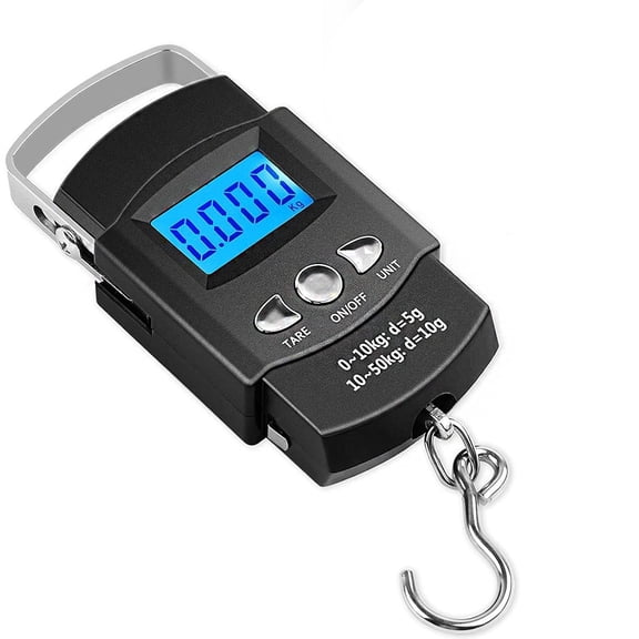Pekkaxy 110lb/50kg Fish Scales Backlit LCD Portable Electronic Balance Digital Fishing Scale Hanging Scale with Measuring Tape Ruler for Hunting Fishing Postal Kitchen (Black)