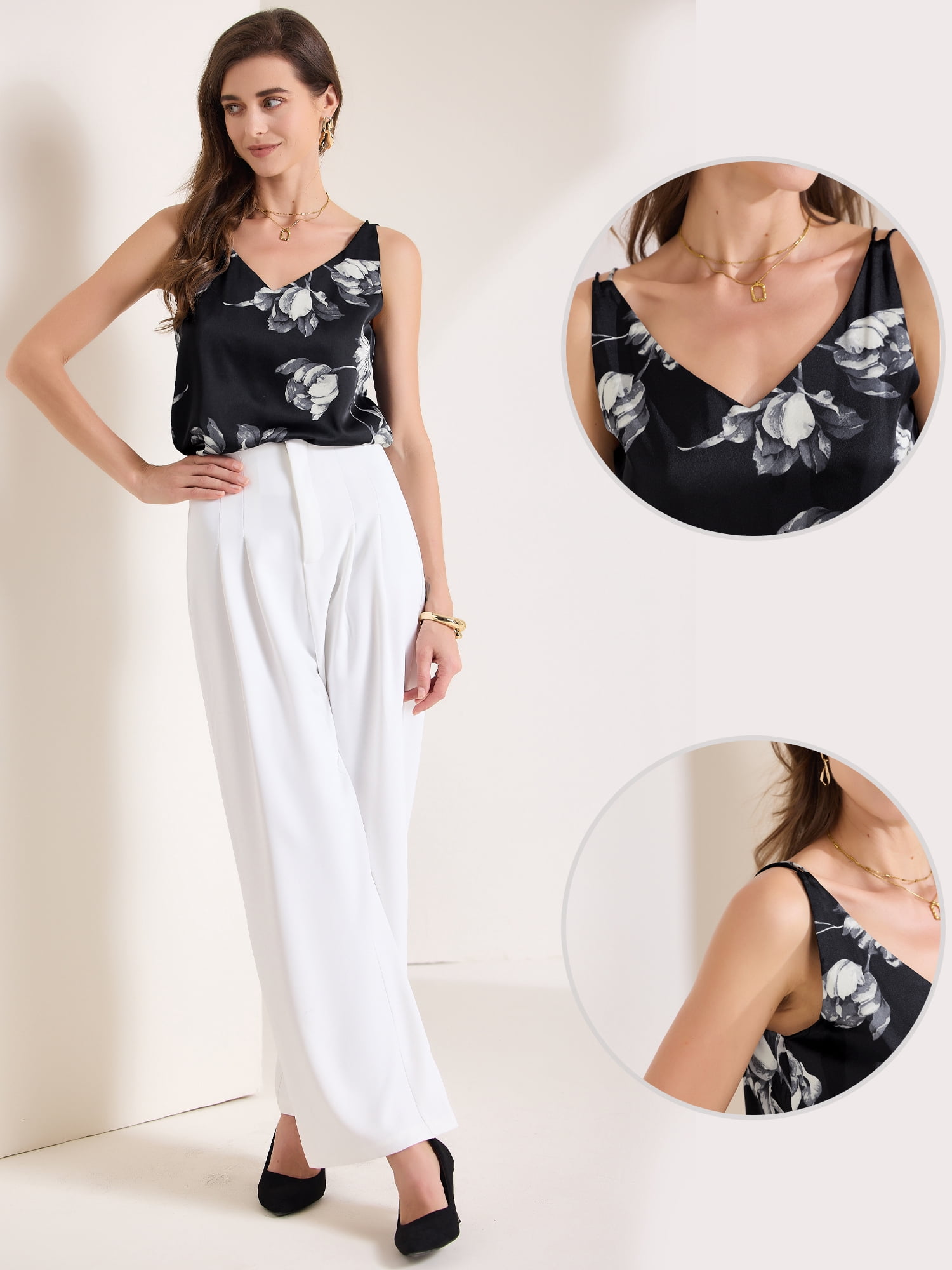 DARING DIVA Women's 2025 V Neck Sleeveless Floral Camisole XS Black