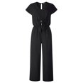 thumbnail image 1 of Combinaison d'Été pour Femmes, Col en V, Manches Courtes, Pantalon Décontracté Simple, 1 of 3