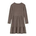 thumbnail image 6 of BiZtdJrK Girls Ribbed Long Sleeve Dress Solid Casual Crewneck A-line Tiered Pullover Midi Dress with Pockets Clothes for Teens, Khaki, 7 Years, 6 of 10