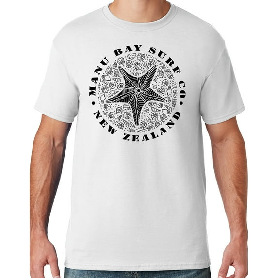 Mens Manu Bay Surf Company BLACK STARFISH T-shirt, XL White