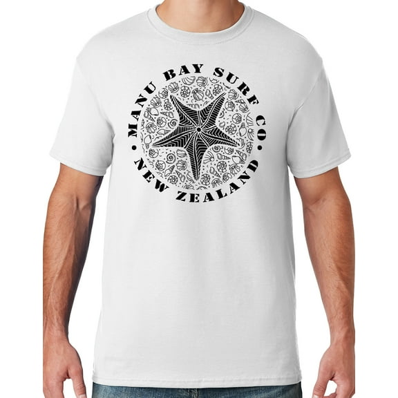 Mens Manu Bay Surf Company BLACK STARFISH T-shirt, Medium White