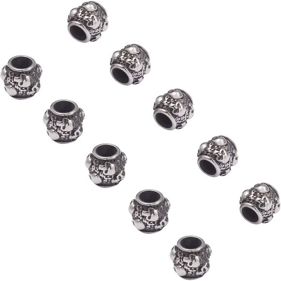 10 Pcs Baril de 9,5mm avec Perles en Acier Inoxydable Trou 4.5mm Perles en Vrac Perles d'Espacement Perles Argentées pour Fabrication de Bijoux DIY Bracelet Collier