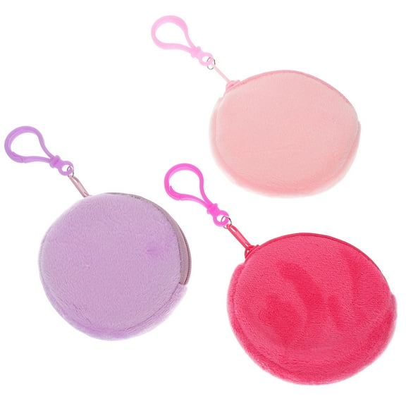 jojofuny 3Pcs Cute Small Purse Pink Plush Mini Design Coin Purses for Backpack Accessories