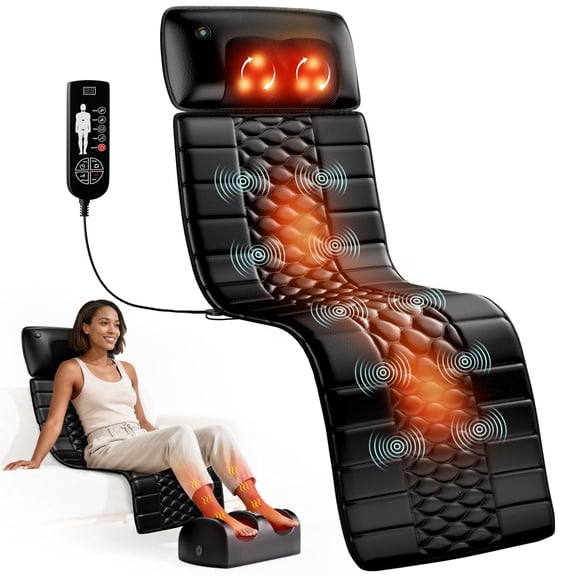 Massage Mattress with Leg Massage Function, Detachable. 10 Vibration Motors, 9 Intensity Levels. Relieves Deep Tissue Pain in The Back, Neck and Legs. Full-body Massage Mat.