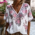 thumbnail image 1 of TaTaai Women’s V Neck Printed Short Sleeve T Shirts Casual Loose Blouses Soft Polyester Tops Summer Spring Daily Tees Gift, 1 of 6