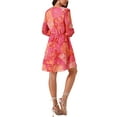 thumbnail image 3 of INSPIRE CHIC Women's V Neck Floral Dress Long Sleeve High Waist Ruffle Swing Skater Chiffon Mini Dress, 3 of 5