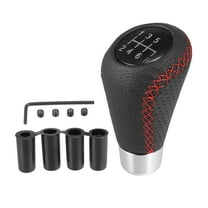 Black Universal 6 Speed Car Gear Lever Shifter Manual Stick Shift Knob PU Leather with Hole Red Stitches