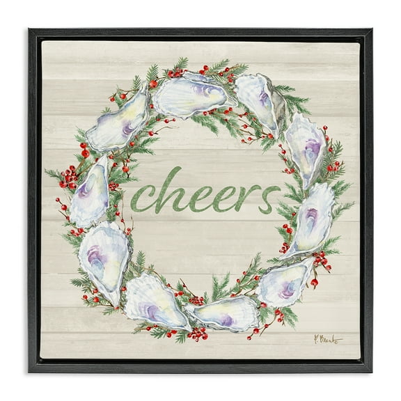 Stupell Industries Shells & Holly Cheers Holiday Painting Black Floater Framed Canvas Art Print Wall Art, 18 x 18
