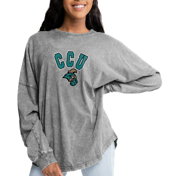 Women's Gameday Couture Gray Coastal Carolina Chanticleers Faded Wash Pullover Sweatshirt
