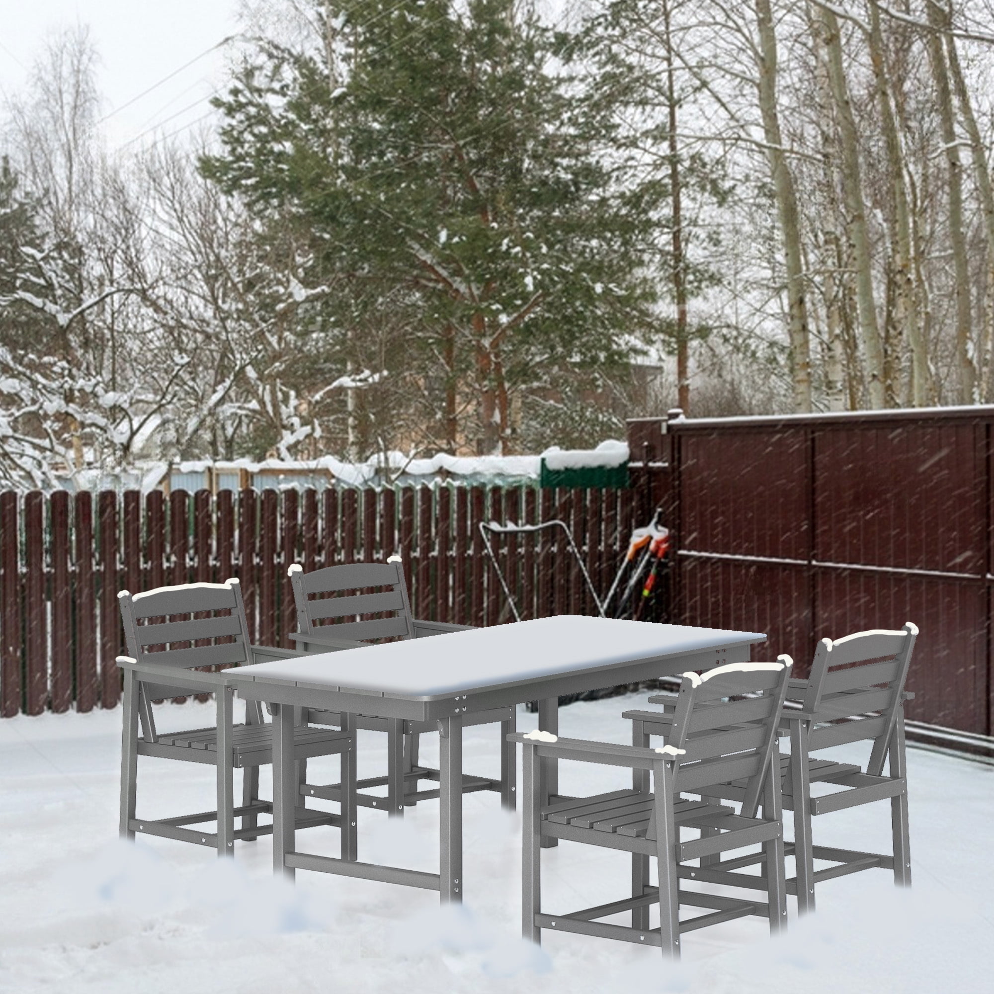 FOOWIN 5PCS Patio Dining Set, HDPE All Weather Outdoor Furniture Set 4 Chairs and 1 Table, Grey