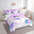 thumbnail image 3 of Homewish Cartoon Winter Snowman Twin Bedding Sets 7-Piece for Kid, Santa Claus Gifts Bedding Comforter Set, Dreamy Purple Christmas Reversible Sheet Sets, Microfiber Bedroom Decor, 3 of 7