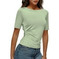thumbnail image 2 of RYRJJ Women's Half Sleeve Boat Neck Shirts Ruched Side Slim Fit Basic Casual T Shirts Summer Casual Tee Tops(Green,M), 2 of 8