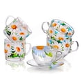 thumbnail image 4 of STP GOODS Daisy Field Glass Mug Set of 2 pcs 15.2 fl oz (450 ml) Tea Mugs for Hot Beverages Coffee and Tea Mugs for Latte Cocoa Chocolate Glass Drinkware, Service for 2, Yellow Green Clear, 4 of 5