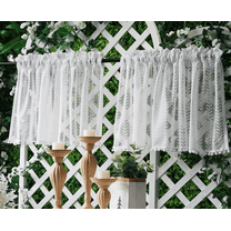 2 Panels White Sheer Lace Curtains Vintage Floral for Living Room Sets Rod Pocket Sheer Valance Drapes for Kitchen Windows