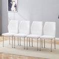 thumbnail image 2 of Luxury Simple Chair - Set of 4 White PU Material High Resilience Dining Chair with Metal Silver Leg.The Chair Back Has a Vertical Stripe Design With Smooth And Uniform Lines., 2 of 10
