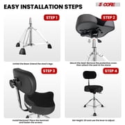 Drum Throne with Backrest, 4 Padded Stool with Airlift Adjustment 19-25, 441Lb Capacity Heavy-Duty Drum Stool for Drummers, Double-Braced Steel Base