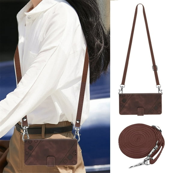 iPhone 15 Pro Max Crossbody Case, Wallet Purse Handbag Case with Shoulder Strap Neck Strap Card Slots Pocket PU Leather Flip Kickstand Women Men Cover for Apple 15 Pro Max 6.7 Inch, Brown