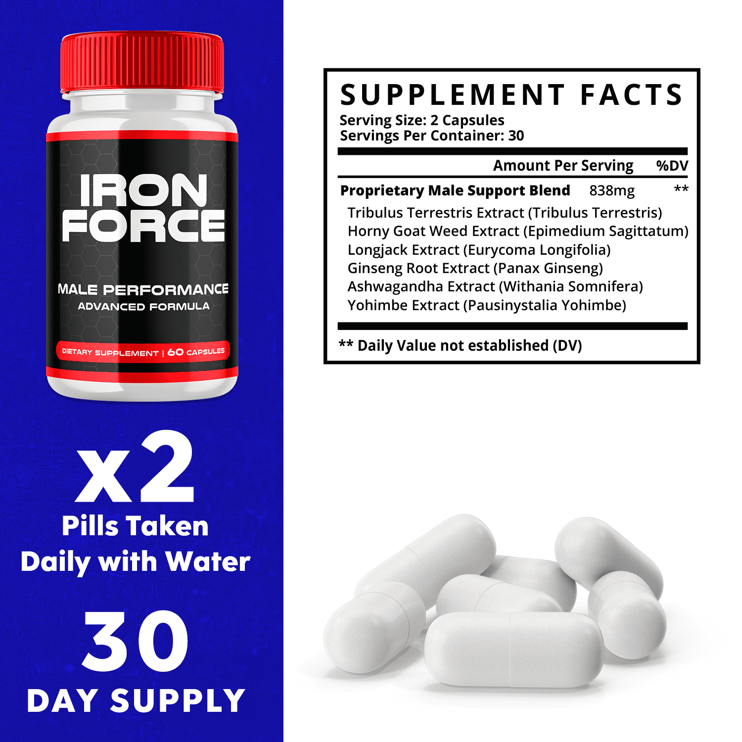 Iron Force Mens Support Formula Pills Advanced Supplement 90 Servings