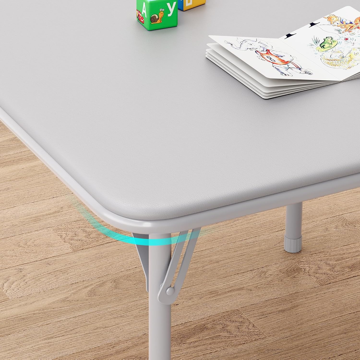 Boys and Girls Folding Table and Chairs Set of 3, Portable Table and Chair with Pu Soft Cushion,Suitable for Eating,Reading and Playing