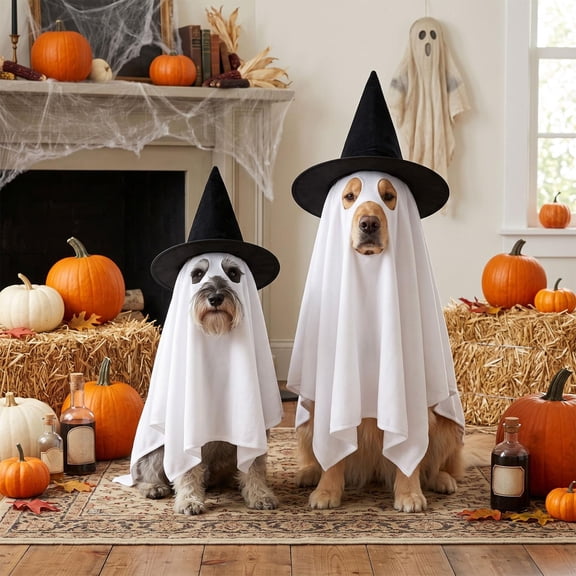 Halloween Dog Costumes, Ghost Cute Party Halloween Costumes Trick or Treat Party Cosplay White Ghost Costume for Small Dogs and Cat