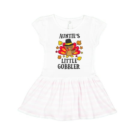 

Inktastic Aunties Little Gobbler with Turkey and Leaves Gift Toddler Girl Dress