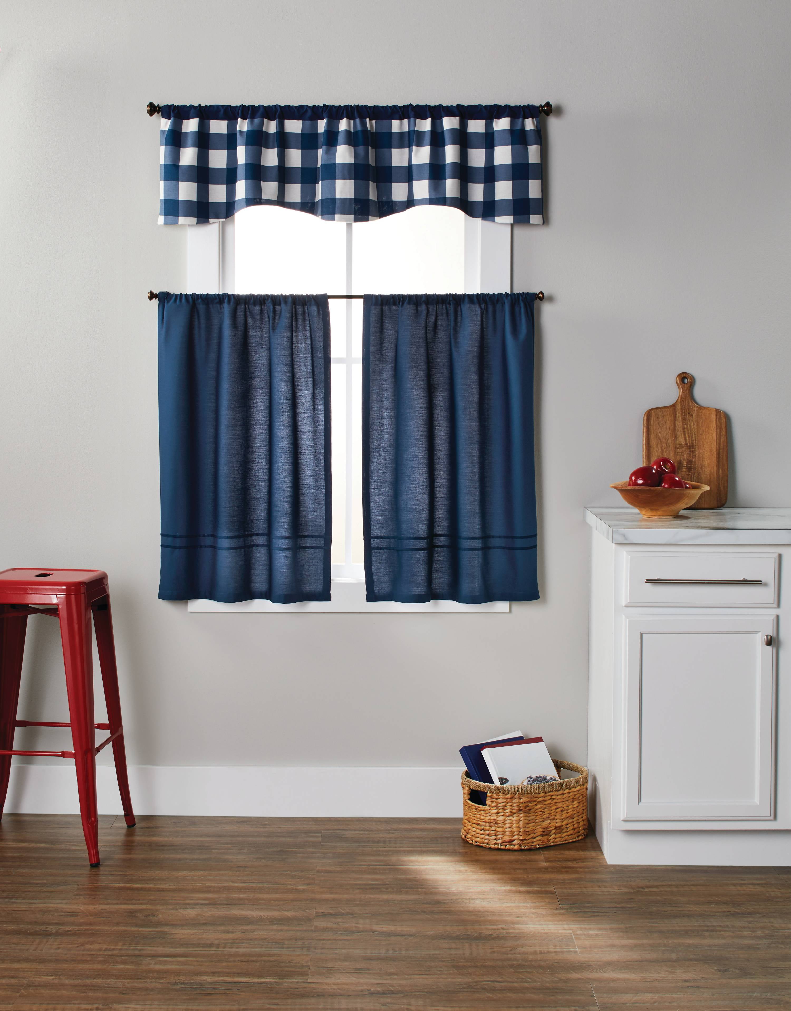 Better Homes & Gardens Checks N Solids 3 Piece Kitchen Curtain Set