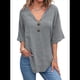 thumbnail image 1 of Camiseta de y Algodón para Mujer, con Doble Botón Frontal, Informal, Abierta, Gris , Talla L, 1 of 3
