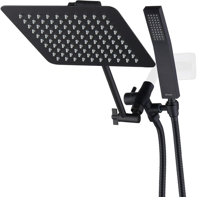 G-Promise All Metal Shower Head with 71 Inch Hose, 10 Inch Square Rain Shower Head with Handheld Spray Combo, Extra Long Hose, 3-Way Diverter, Height-Adjustable Extension Arm (Matte Black)