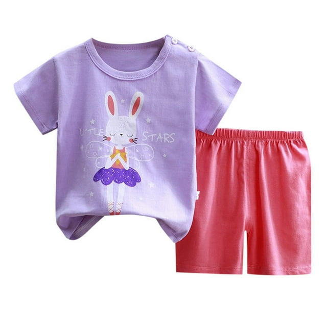 Liyamei Ensemble d'Été pour Enfants avec Shorts à Manches Courtes, Violet 3-4 Ans
