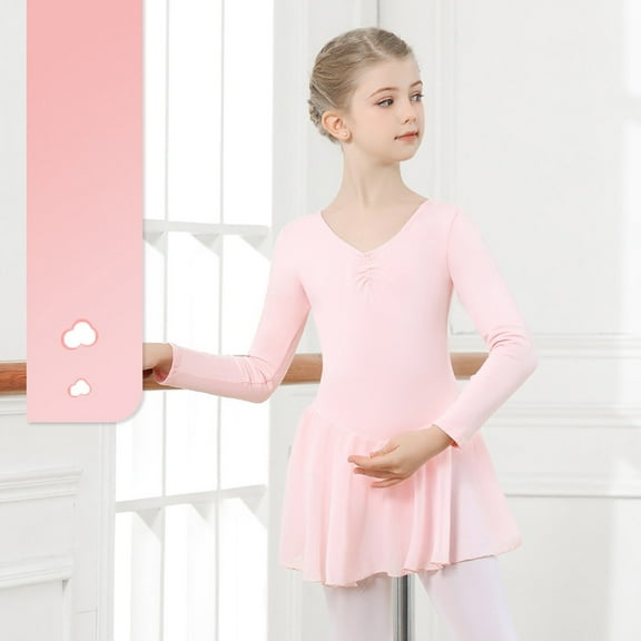 WOYY Toddler Girls Long Sleeve Ballet Dance Dress Leotard Dancewear, Sizes 3-16