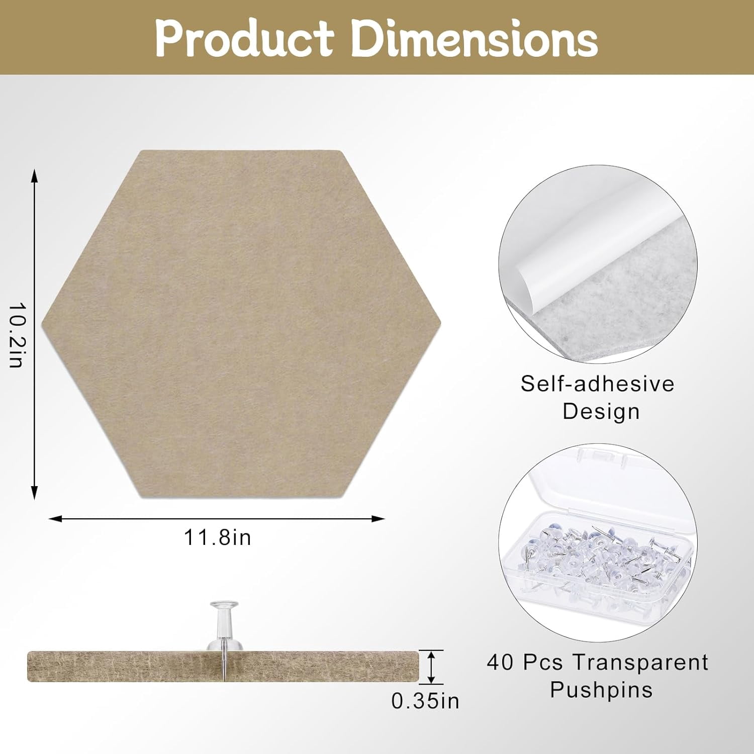 12'' Large Hexagon Cork Board Tiles – 10 Pack Adhesive Frameless Bulletin Board for Office & Home Wall Decor, Vision Board with 35 Push Pins, Decorative Pin Board for Photos & DIY