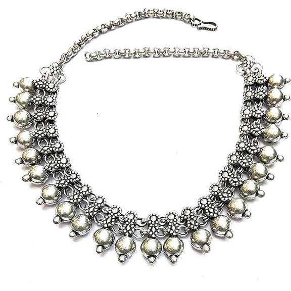 athizay oxidized Indian Necklaces for women Antique silver texture fashion Jewelry metal beads embellishment choker