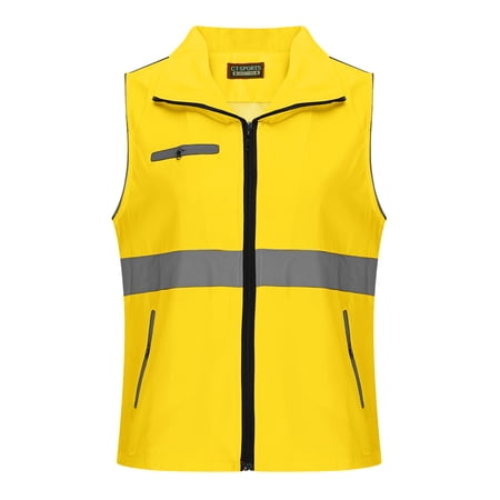 Womens Tank Tops- Unisex Sleeveless Mesh Lining Outdoor Vest Volunteer Jacket Slim Fit Work Vest Waistcoat with Zipper Plackets for Women Men Royal Blue Yellow XXL