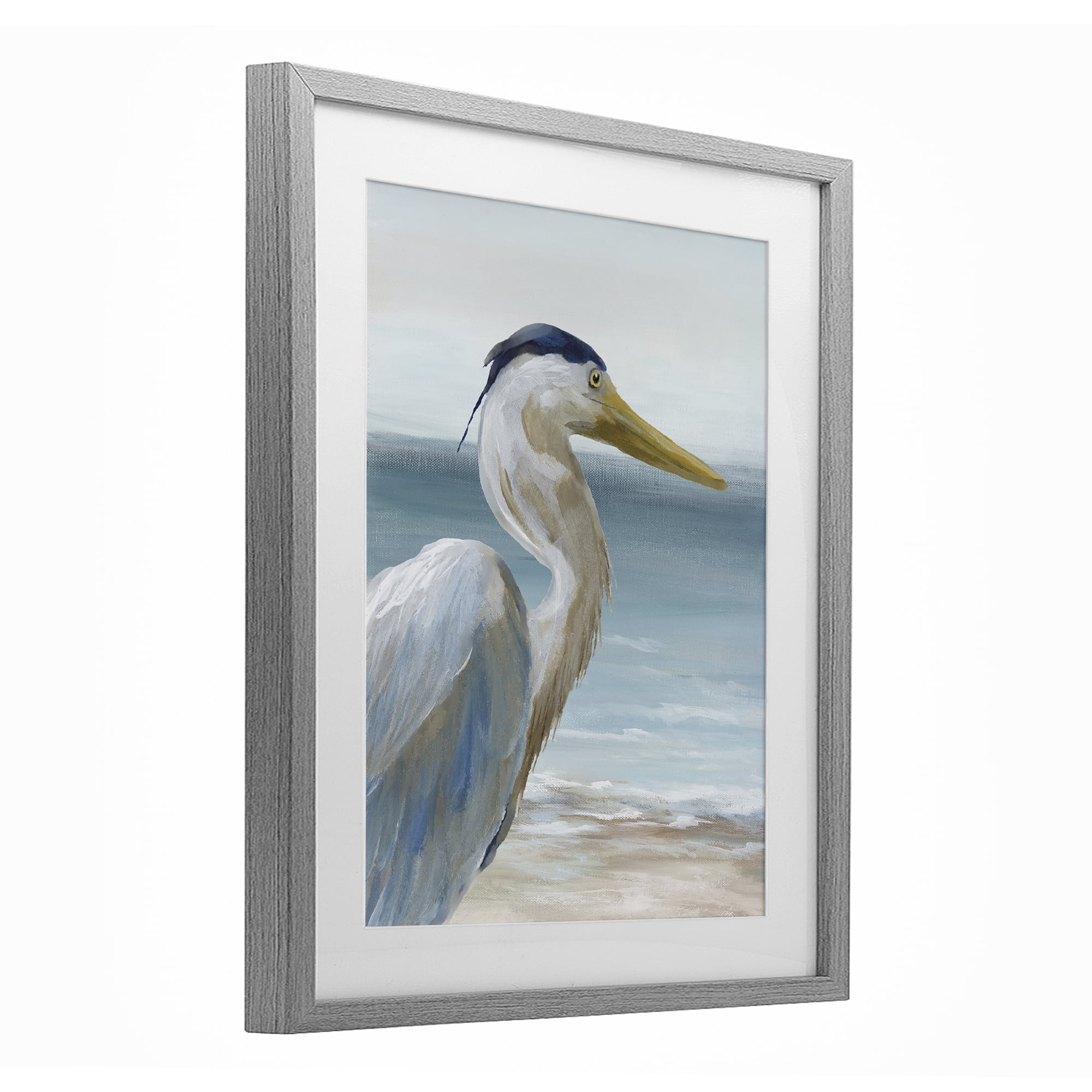 Stupell Industries Right Gazing Heron Gray Framed Print Under Glass, design by Nan